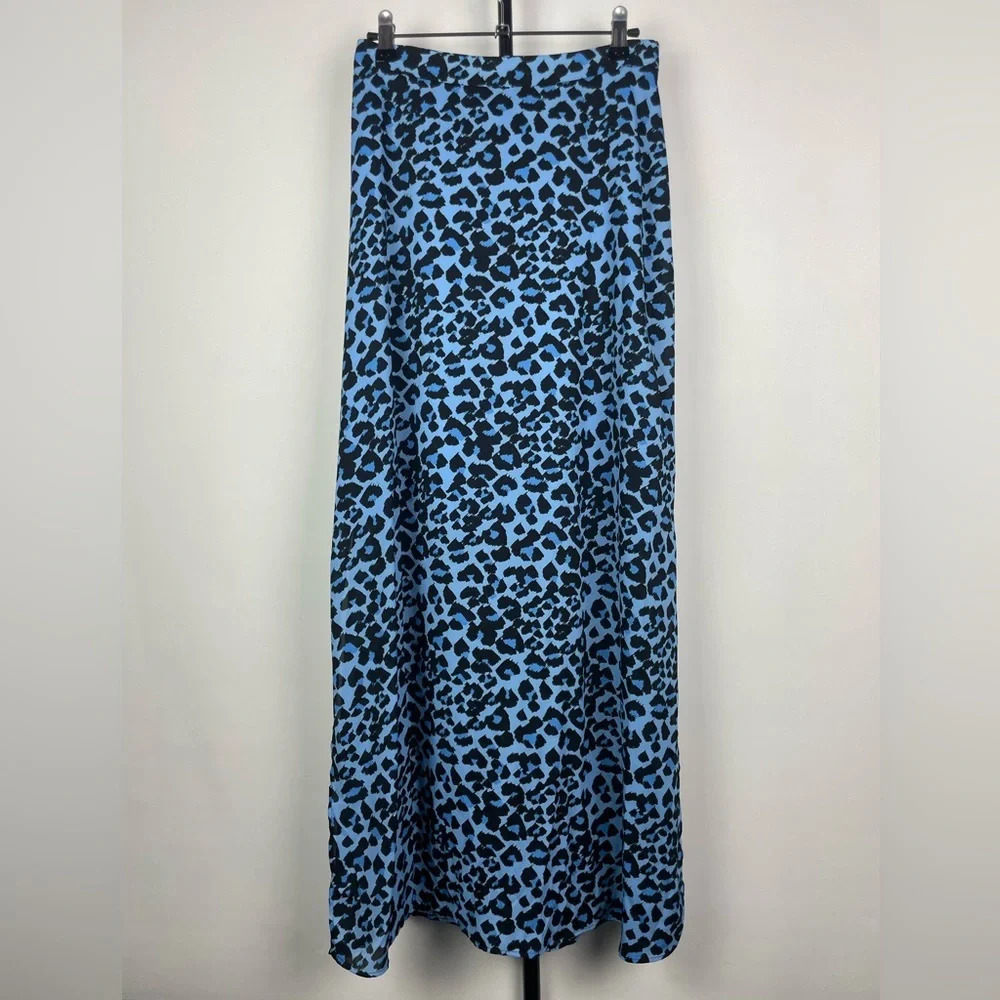 Banana Republic‎ Blue Leopard Print Double Slit Midi Skirt